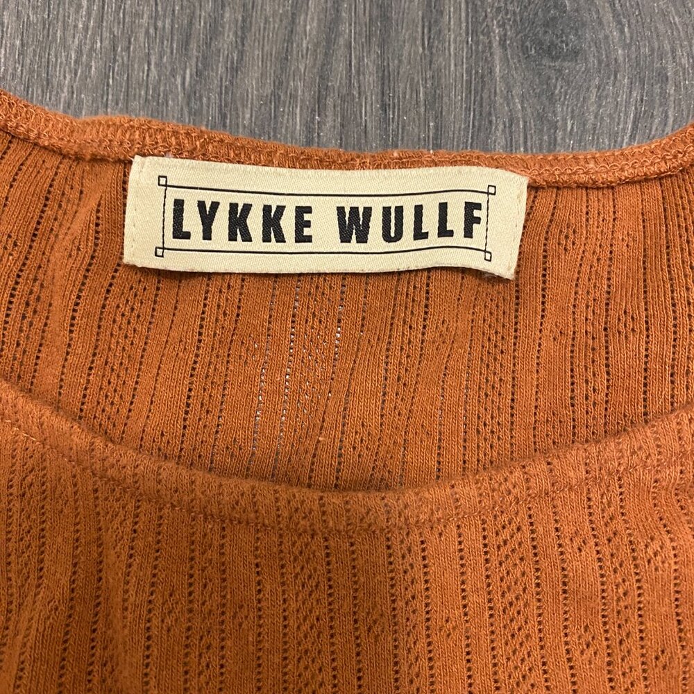 Lykke Wullf Brown Cotton Pointelle Long Sleeve Top Size M - Picture 2 of 8
